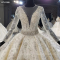 Jancember HTL1589 Long Sleeve Full Beaded Wedding Gowns For Slim Brides